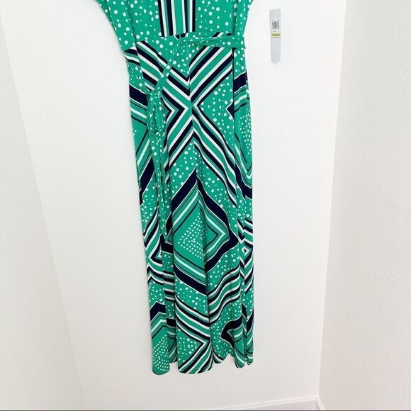 London Times Green and Navy Dot Flutter Sleeve Maxi Dress - Picture 5 of 12